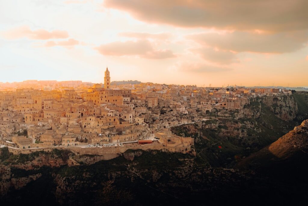 Matera, Italy the Sassi di Matera at sunset European city